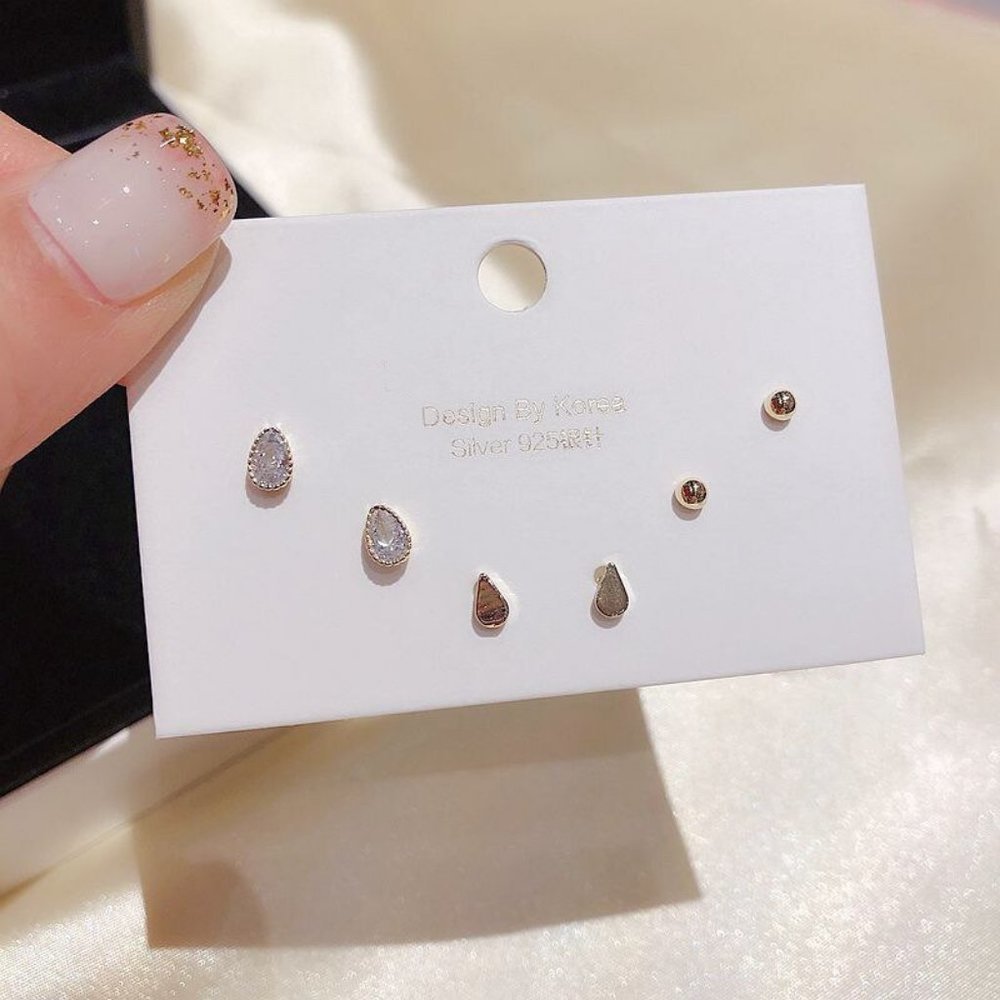[3 Pairs] 925 Sterling Silver Diamond Earrings J - Picture 4 of 6